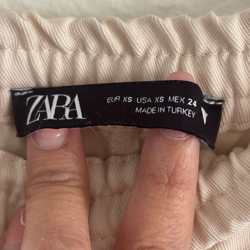 ZARA Pants XS Beige Lyocell Blend Drawstring Wide Leg Relaxed Trousers - Picture 7 of 10
